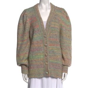 LoveShackFancy striped V-neck cardigan sweater in a soft pastel multicolor